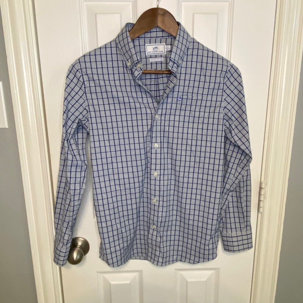 Southern Tide Boys Large 12 14 Intercoastal Performance Button Down Shirt Blue
